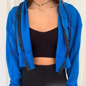 Blue cropped zip-up hoodie